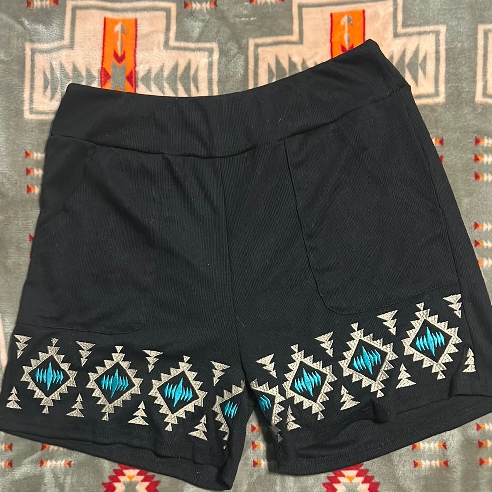 Women’s Black Aztec Pattern Shorts